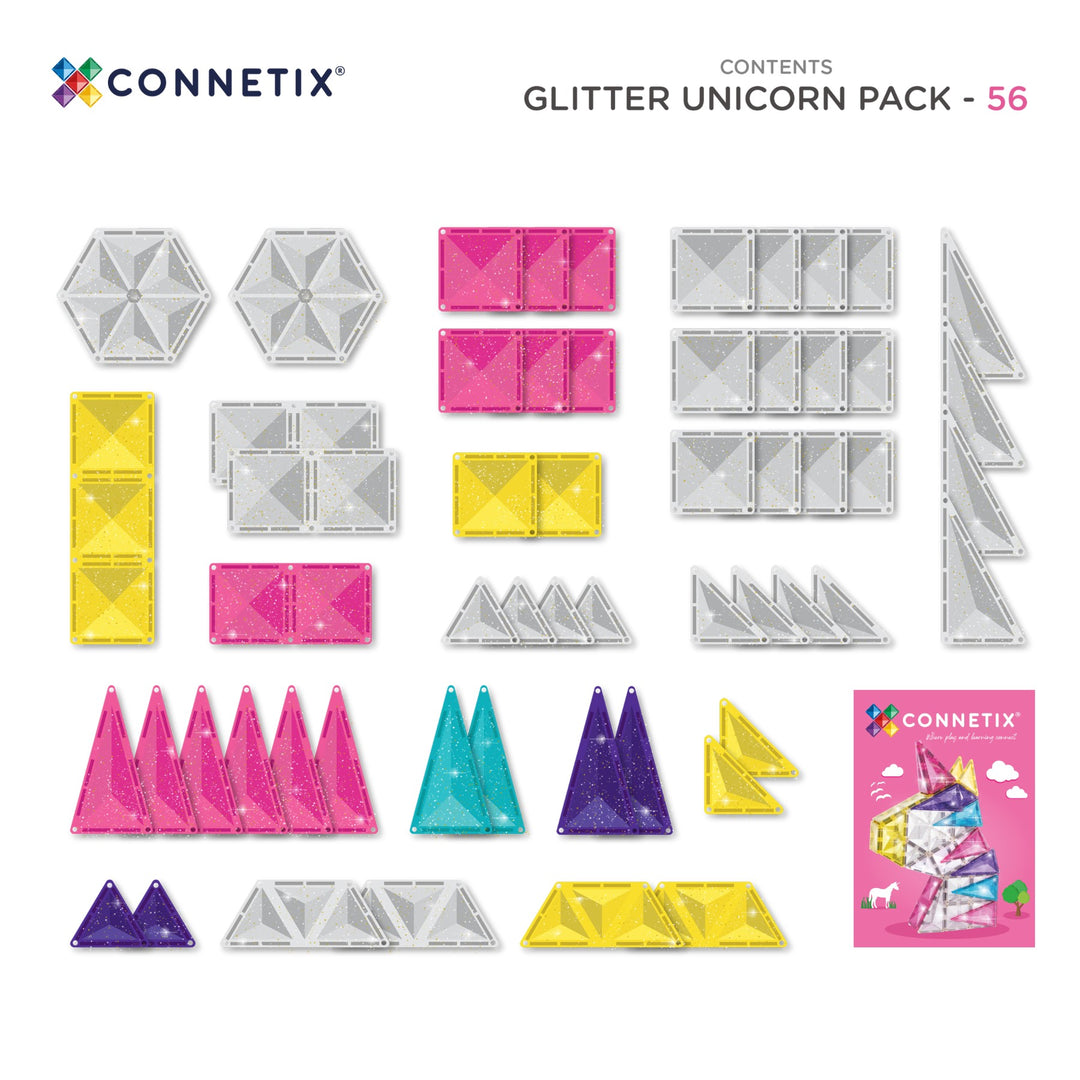 Connetix Tiles - 56 Piece Unicorn | Glitter Pack