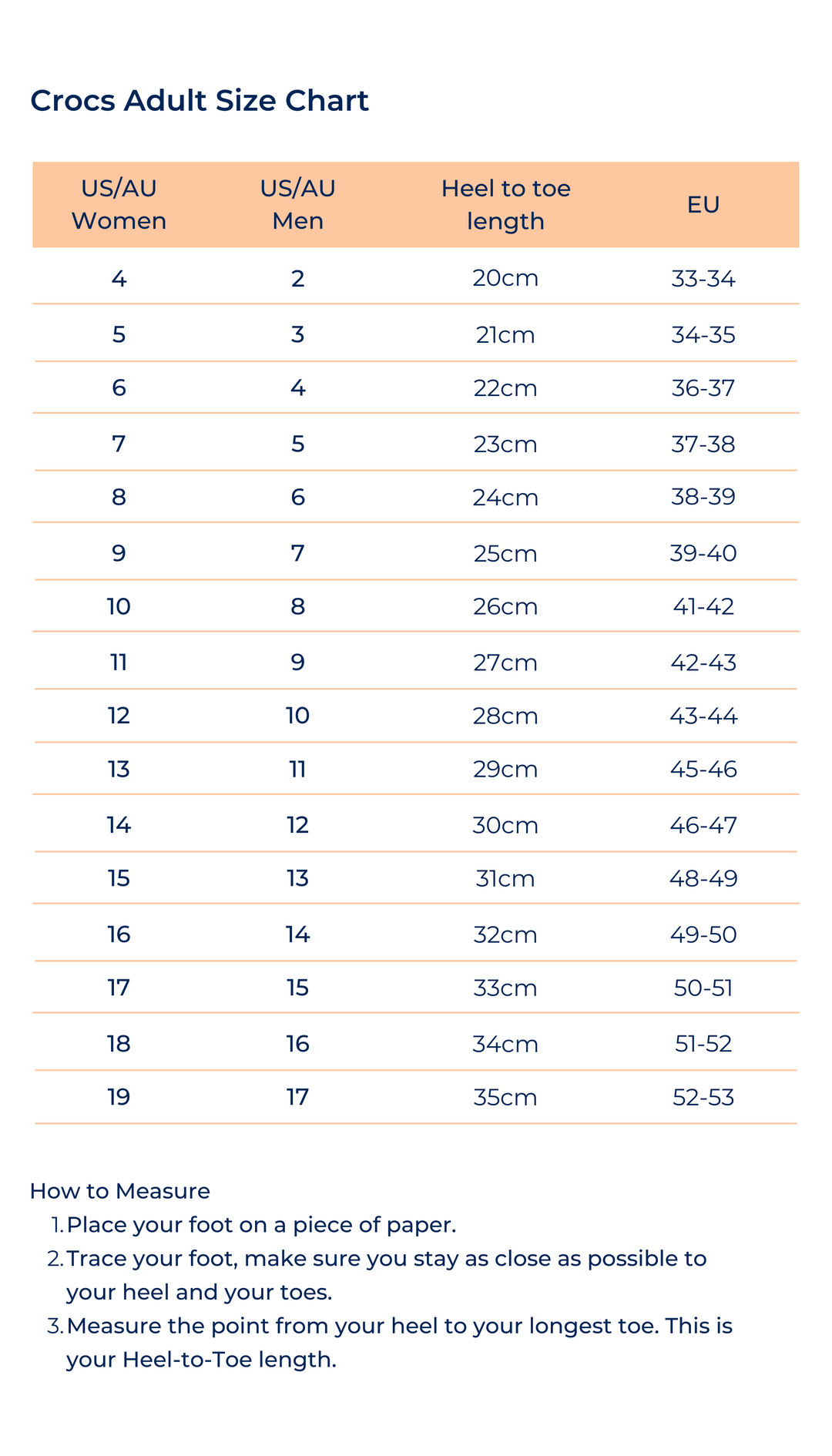 Crocs m7w9 discount size chart