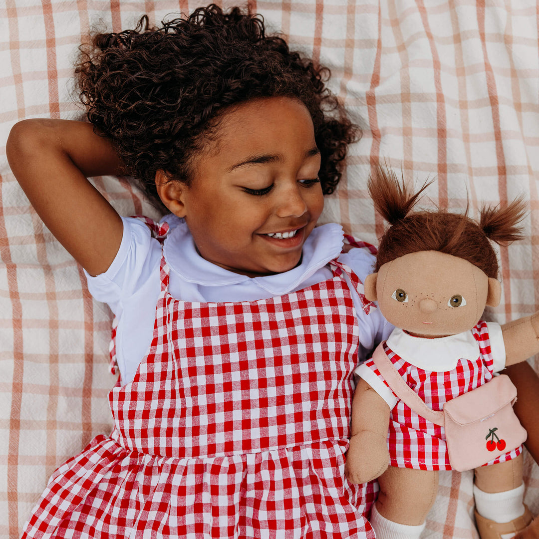 Olli Ella Cherry Gingham Outfit Set - Red