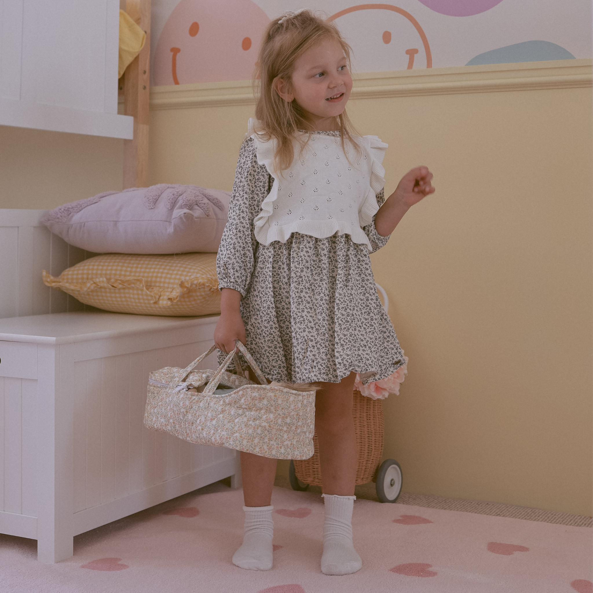 Dinkum Doll Quilted Carry Cot - Garden Floral
