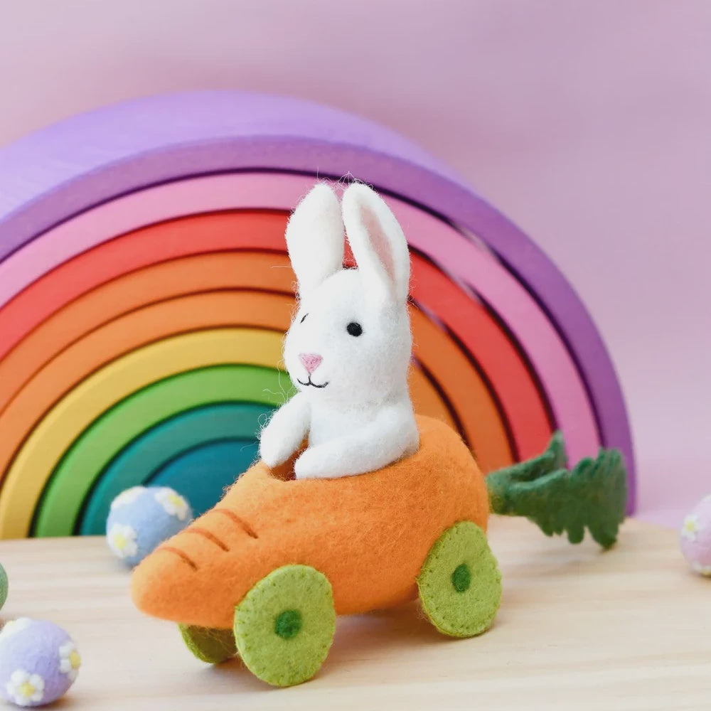 Felt Rabbit with Carrot Car Toy