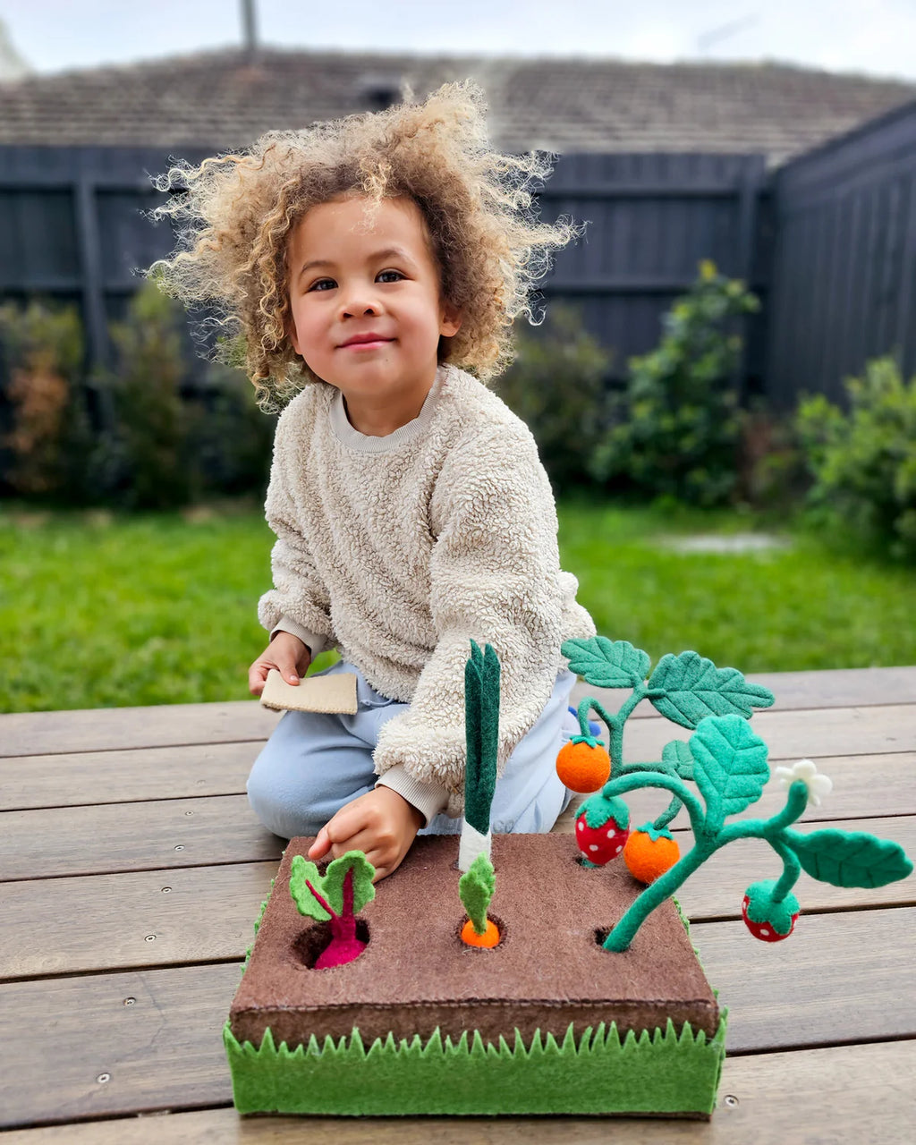 Felt Garden Planter Box with Sprouts and Vegetables