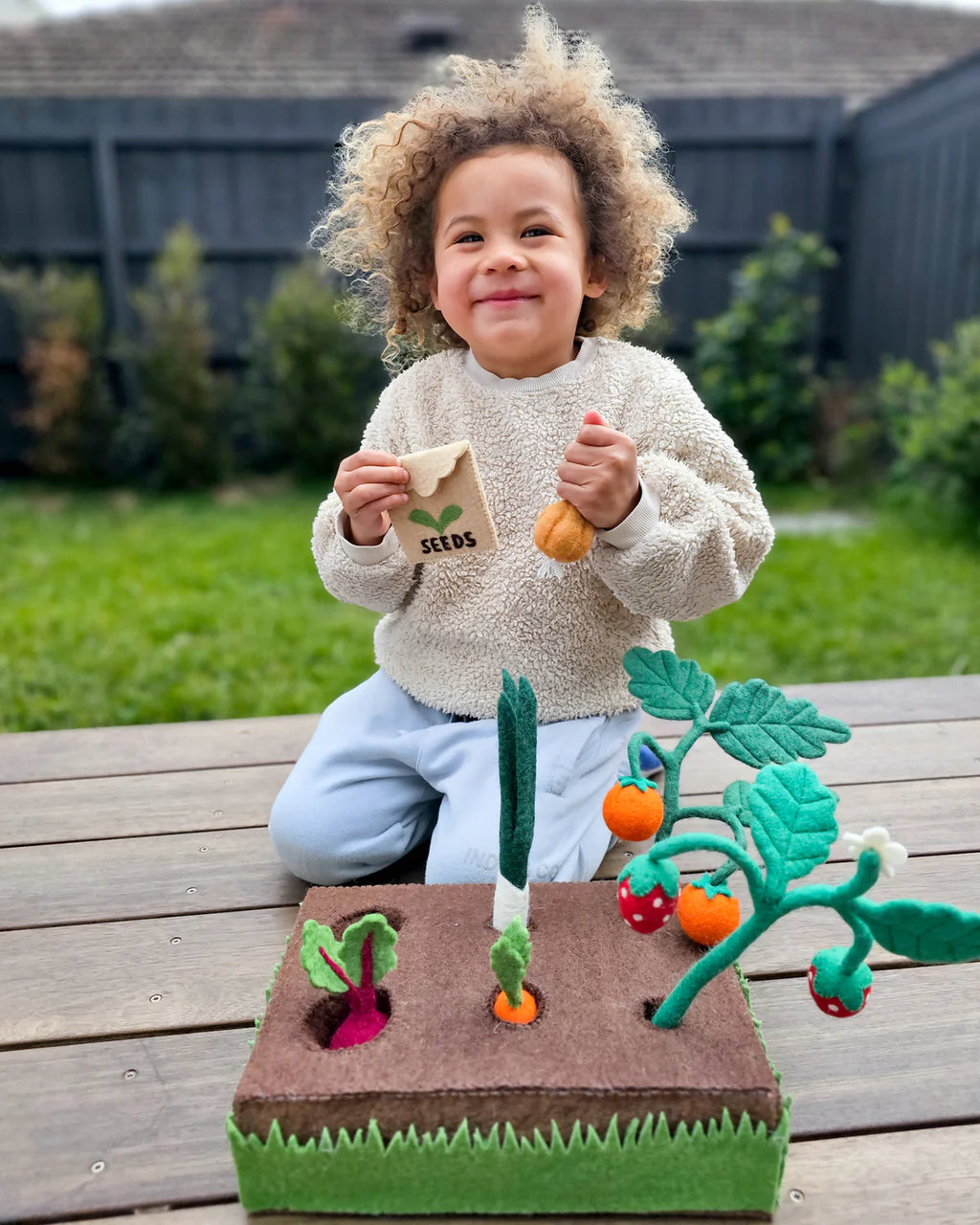 Felt Garden Planter Box with Sprouts and Vegetables