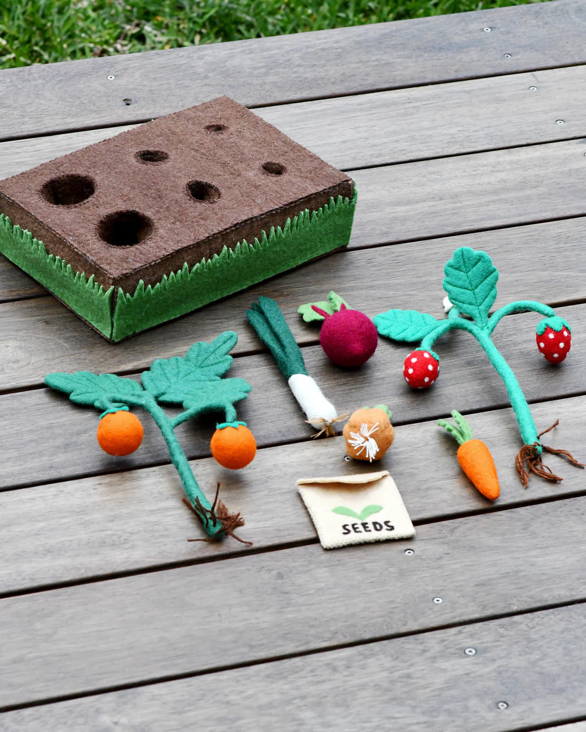 Felt Garden Planter Box with Sprouts and Vegetables