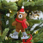 Felt Brown Bear with Ice Skates Ornament
