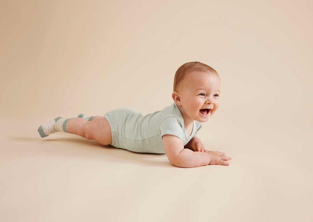 Organic Stripe Rib Bodysuit - Fern