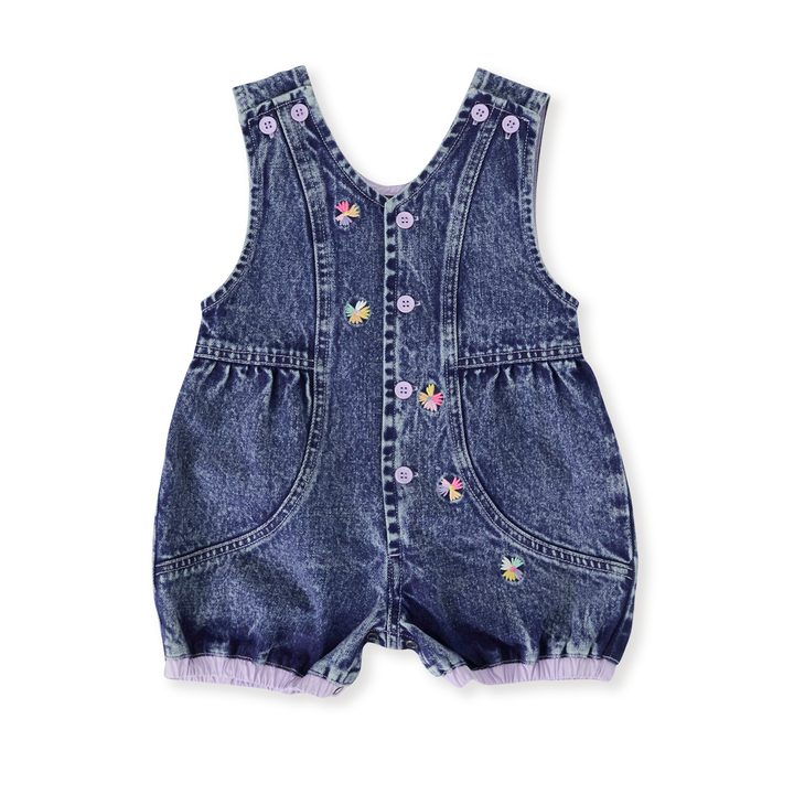 Goldie + Ace Nina Pastel Petals Denim Romper  - Dark Denim