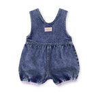 Nina Pastel Petals Denim Romper  - Dark Denim