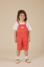 James Vintage Washed Denim Pocket Overalls - Apple Red