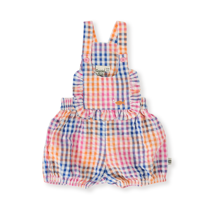 Goldie + Ace Rainbow Gingham Bubble Frill Romper  - Multi