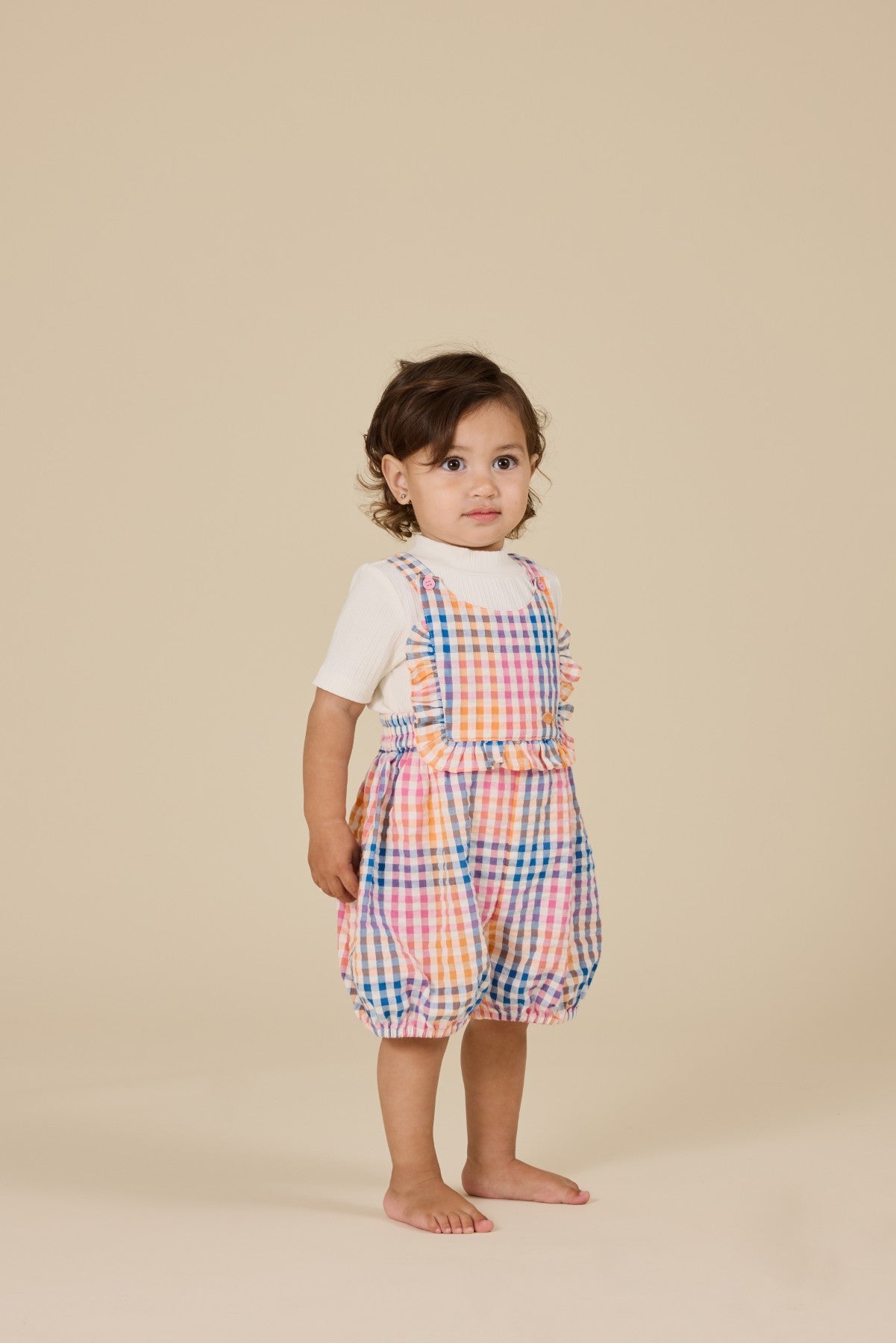 Goldie + Ace Rainbow Gingham Bubble Frill Romper  - Multi