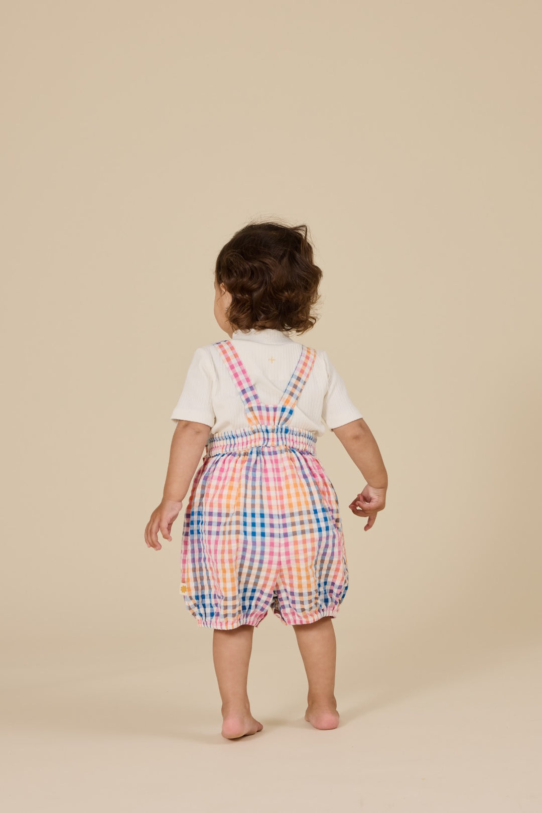 Goldie + Ace Rainbow Gingham Bubble Frill Romper  - Multi