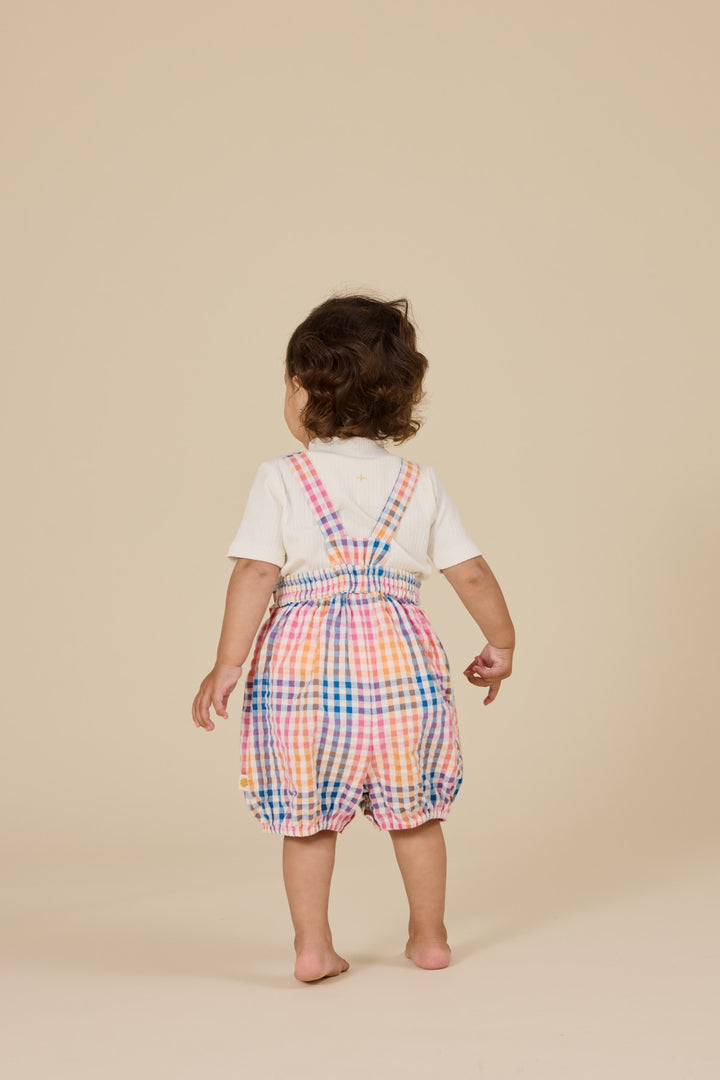 Goldie + Ace Rainbow Gingham Bubble Frill Romper  - Multi