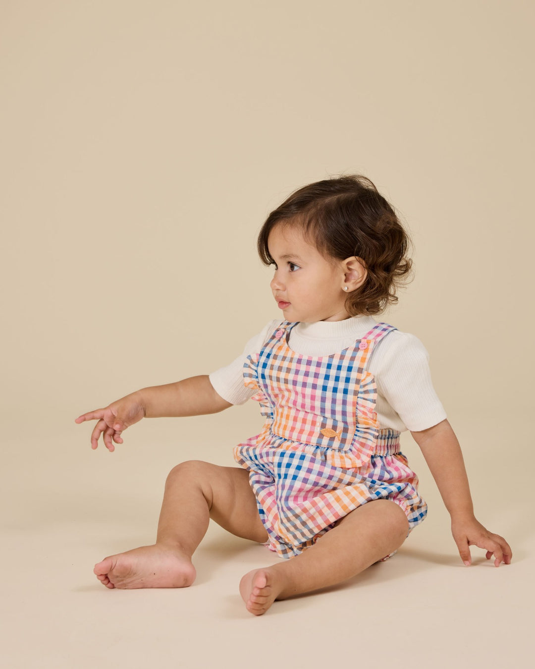 Goldie + Ace Rainbow Gingham Bubble Frill Romper  - Multi