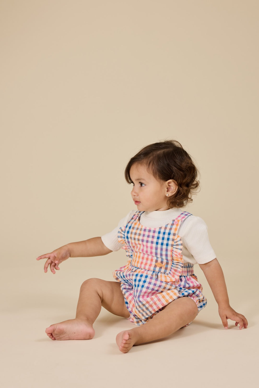 Goldie + Ace Rainbow Gingham Bubble Frill Romper  - Multi