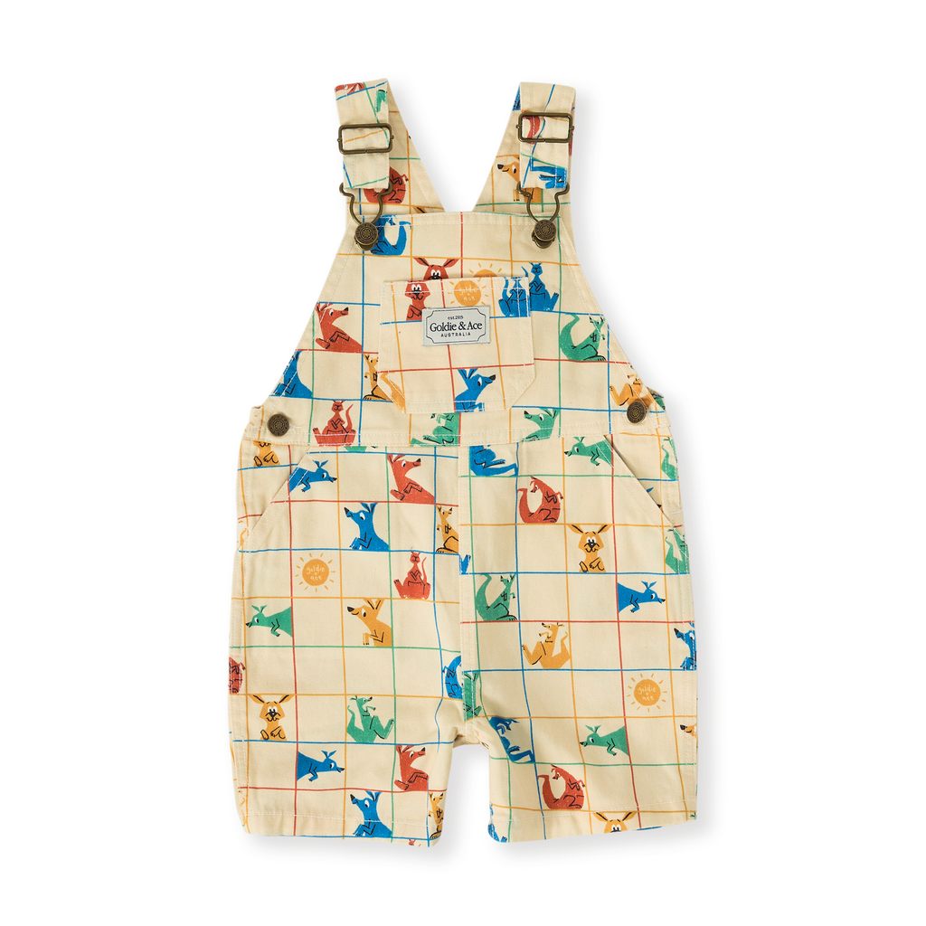Goldie + Ace Hopscotch Burton Denim Overalls - Vanilla/Primary