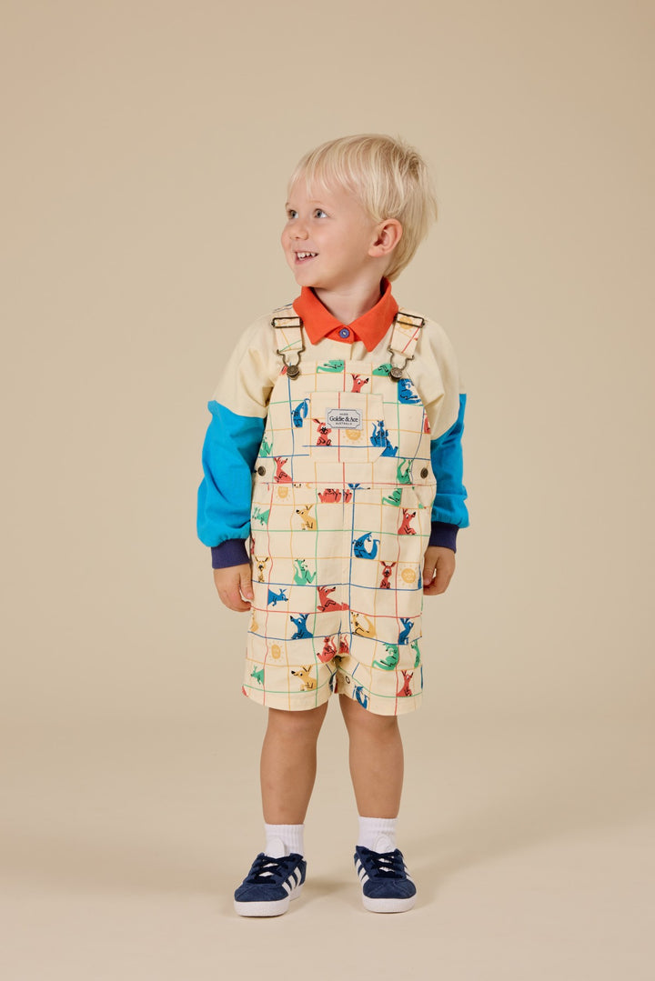 Goldie + Ace Hopscotch Burton Denim Overalls - Vanilla/Primary