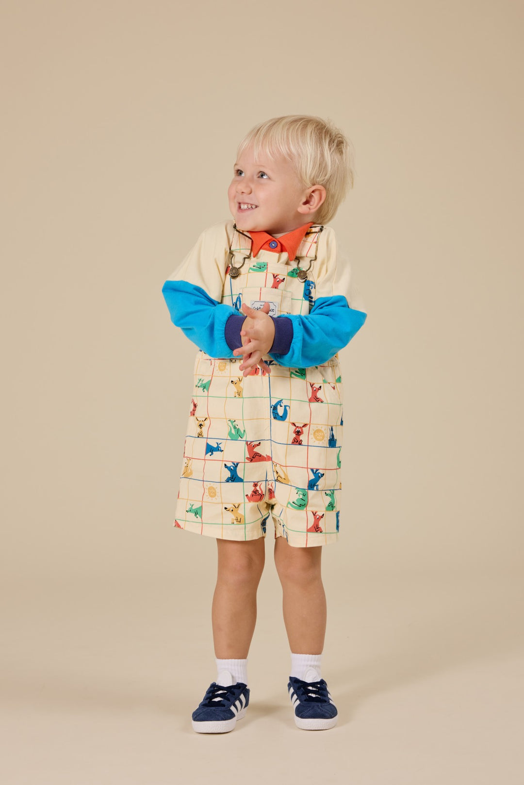Goldie + Ace Hopscotch Burton Denim Overalls - Vanilla/Primary