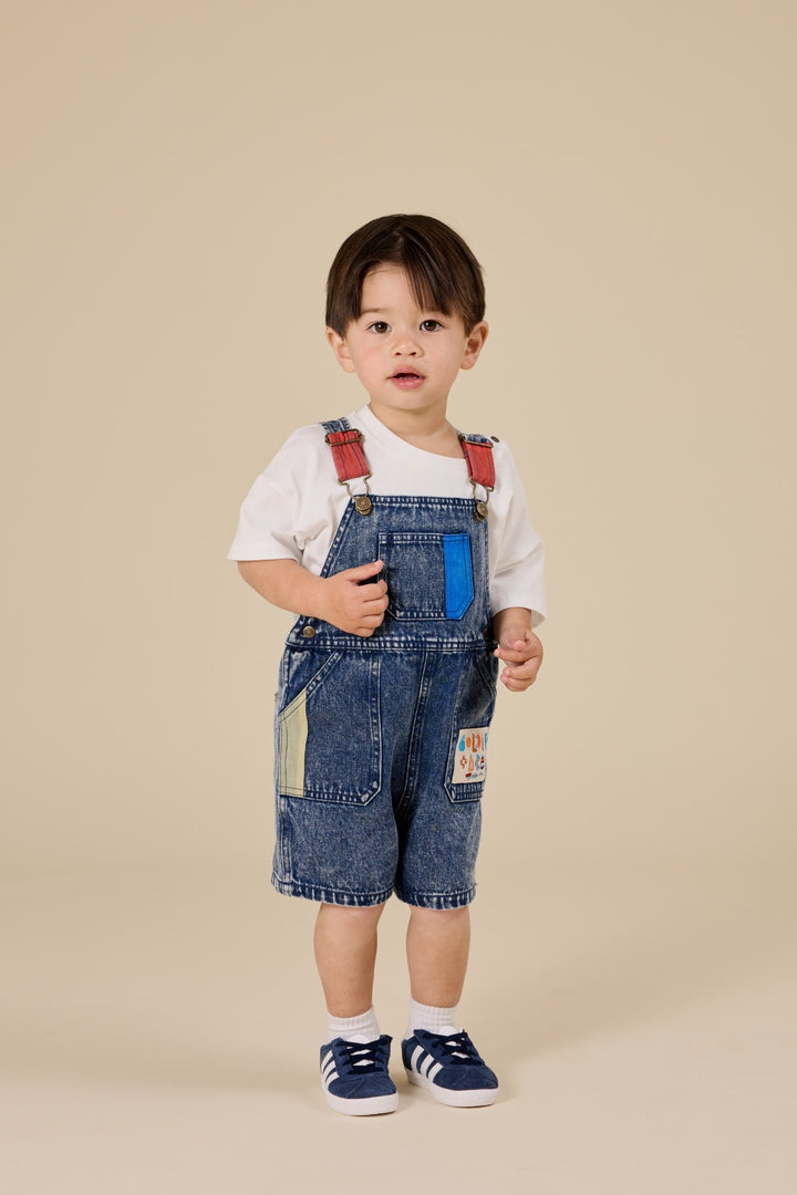 Goldie + Ace Primary Pop Burton Denim Overalls - Dark Denim