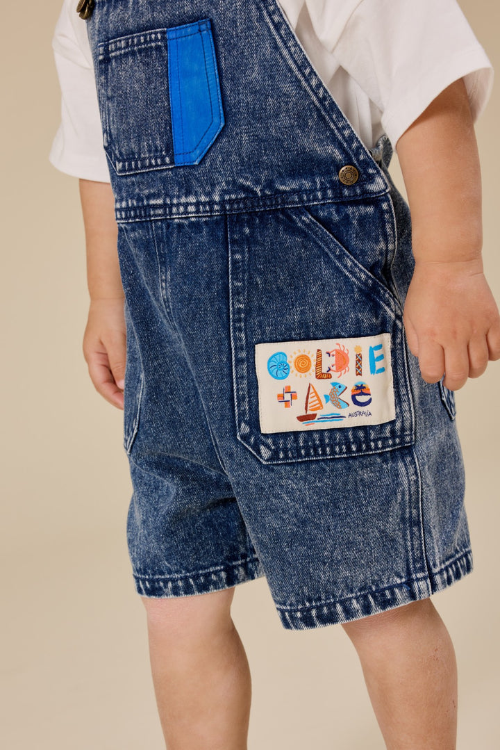 Goldie + Ace Primary Pop Burton Denim Overalls - Dark Denim