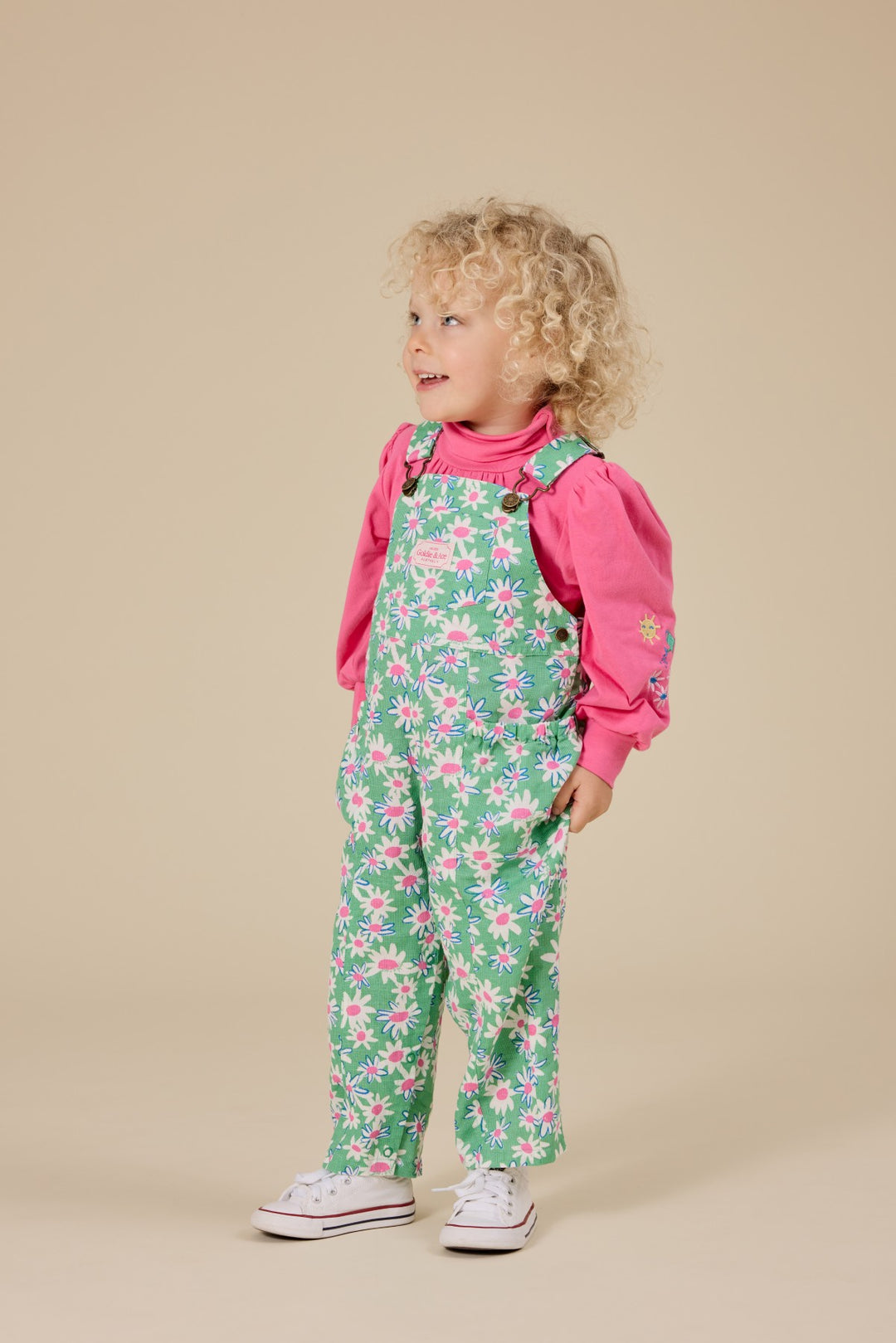 Goldie + Ace Daisy Patch Austin Pocket Overalls - Moss
