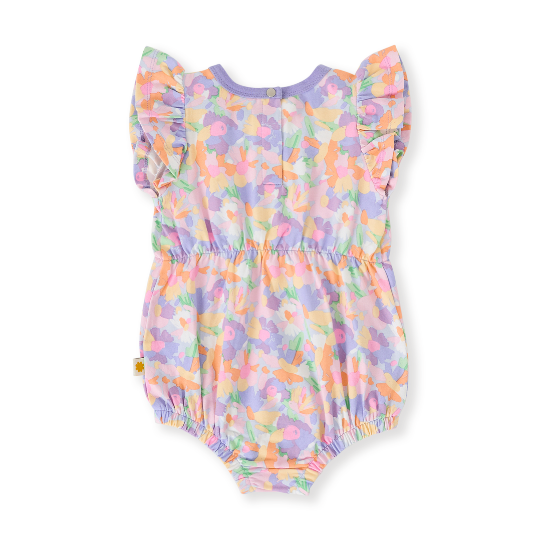 Goldie + Ace Pastel Bouquet Frill Bubble Romper - Lilac Multi