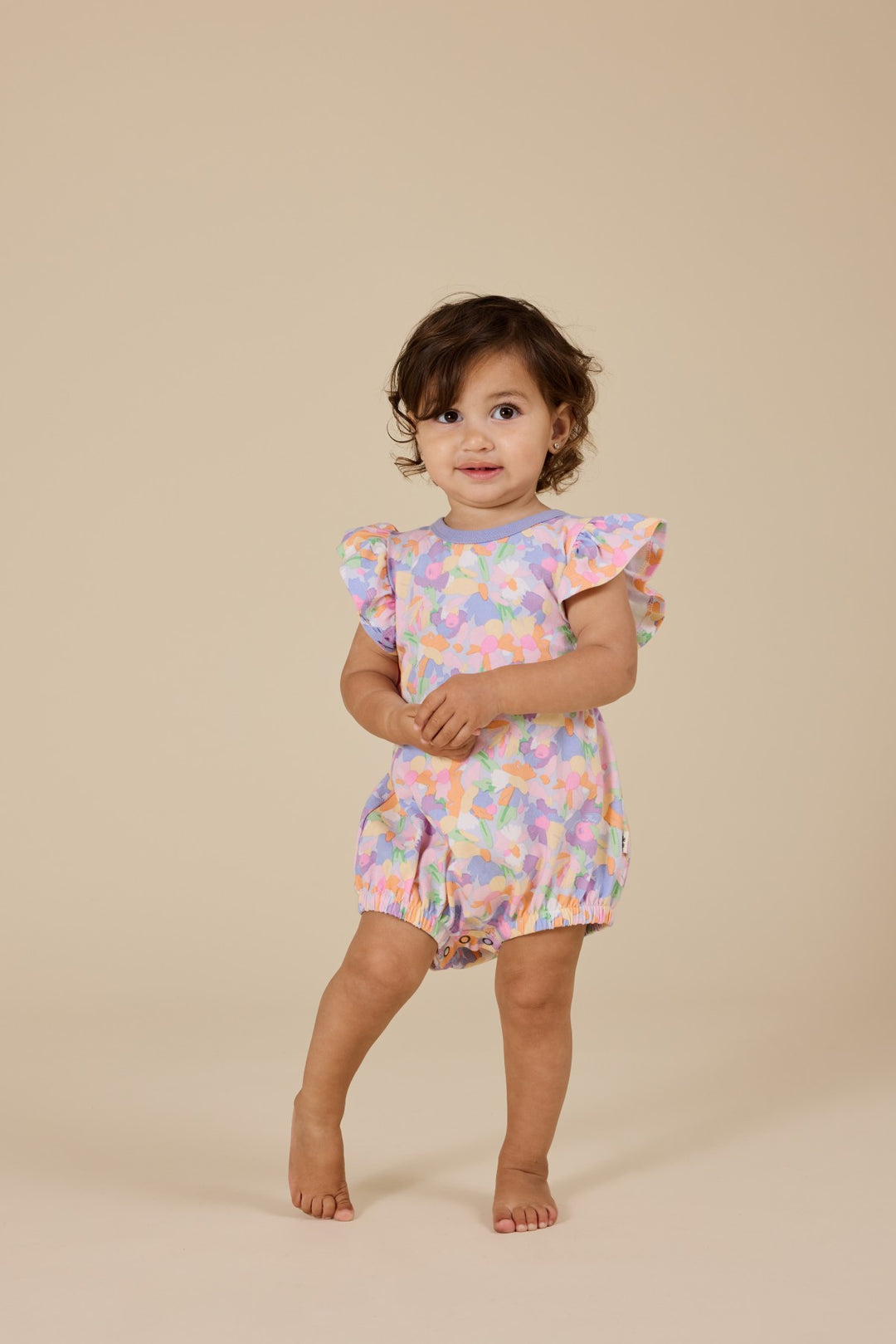 Goldie + Ace Pastel Bouquet Frill Bubble Romper - Lilac Multi