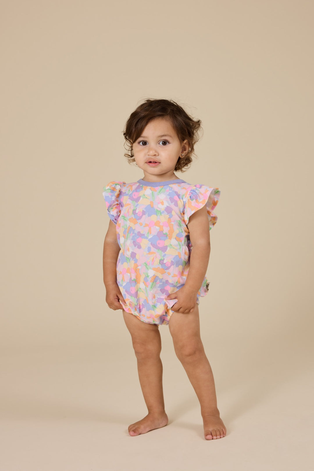 Goldie + Ace Pastel Bouquet Frill Bubble Romper - Lilac Multi