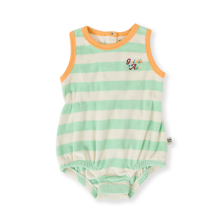 Goldie + Ace Peas In A Pod Stripe Bubble Romper - Peapod/Cloud