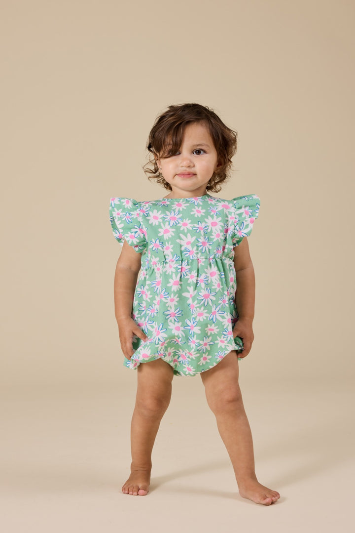 Goldie + Ace Daisy Patch Lani Romper - Moss