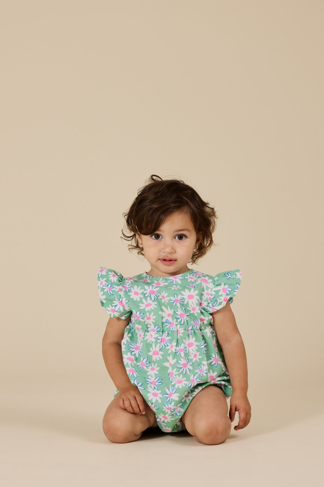 Goldie + Ace Daisy Patch Lani Romper - Moss