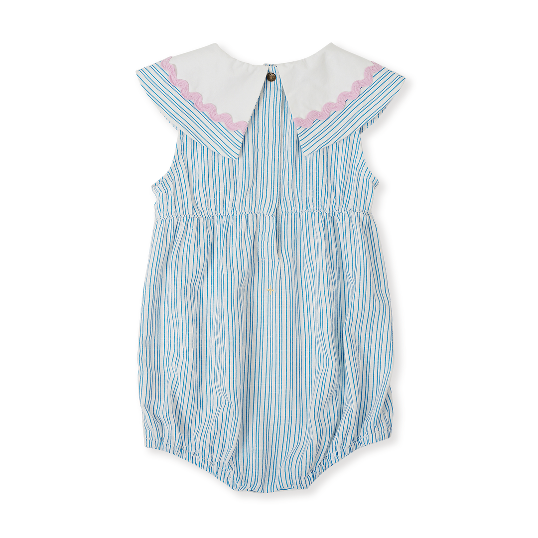 Goldie + Ace Sailor Stripe Ava Collared Romper - Ocean/Ivory