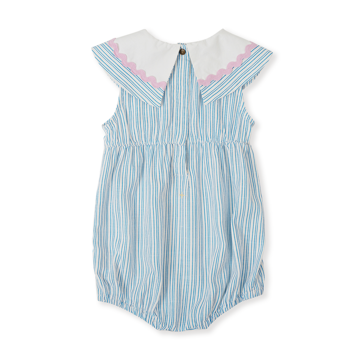 Goldie + Ace Sailor Stripe Ava Collared Romper - Ocean/Ivory