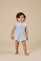 Goldie + Ace Sailor Stripe Ava Collared Romper - Ocean/Ivory
