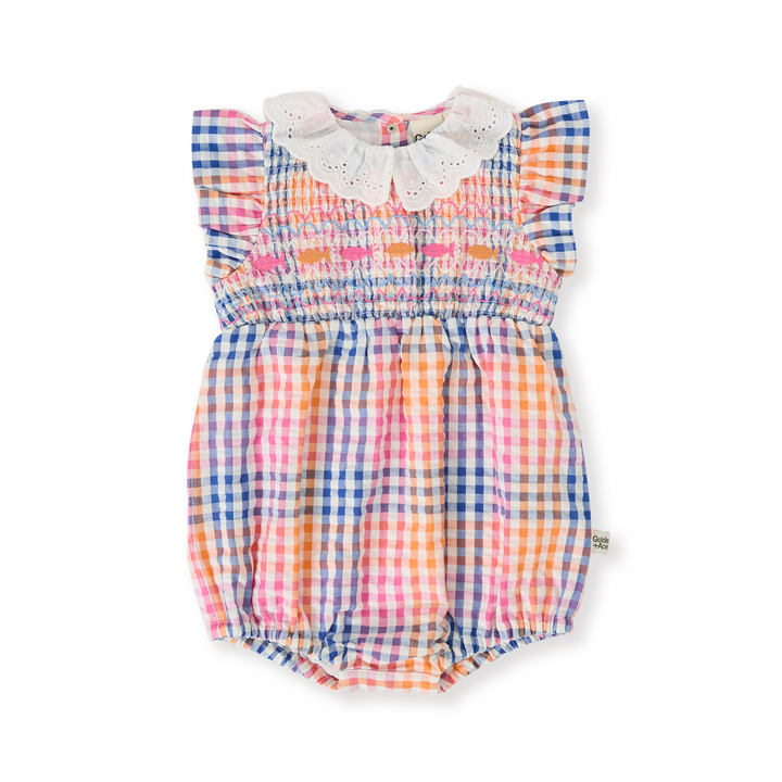 Goldie + Ace Rainbow Gingham Lani Smocked Romper - Multi