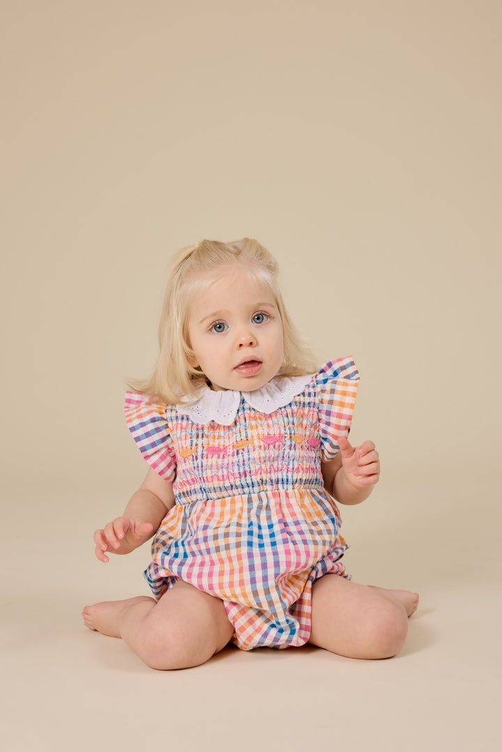 Goldie + Ace Rainbow Gingham Lani Smocked Romper - Multi