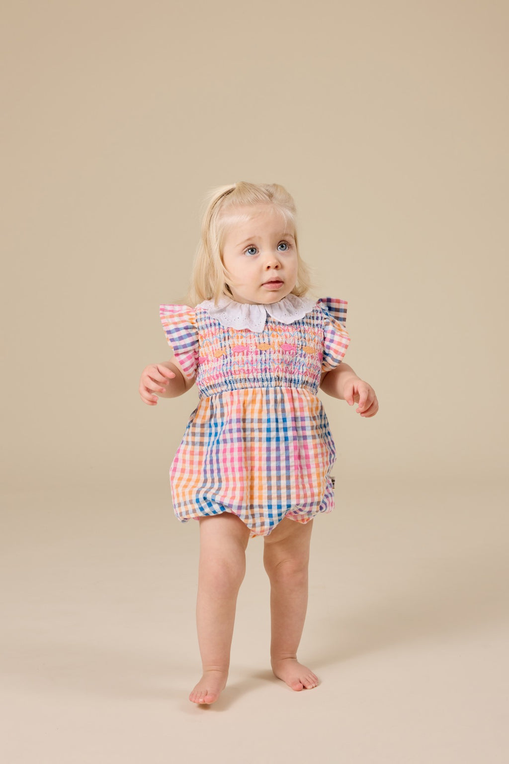 Goldie + Ace Rainbow Gingham Lani Smocked Romper - Multi