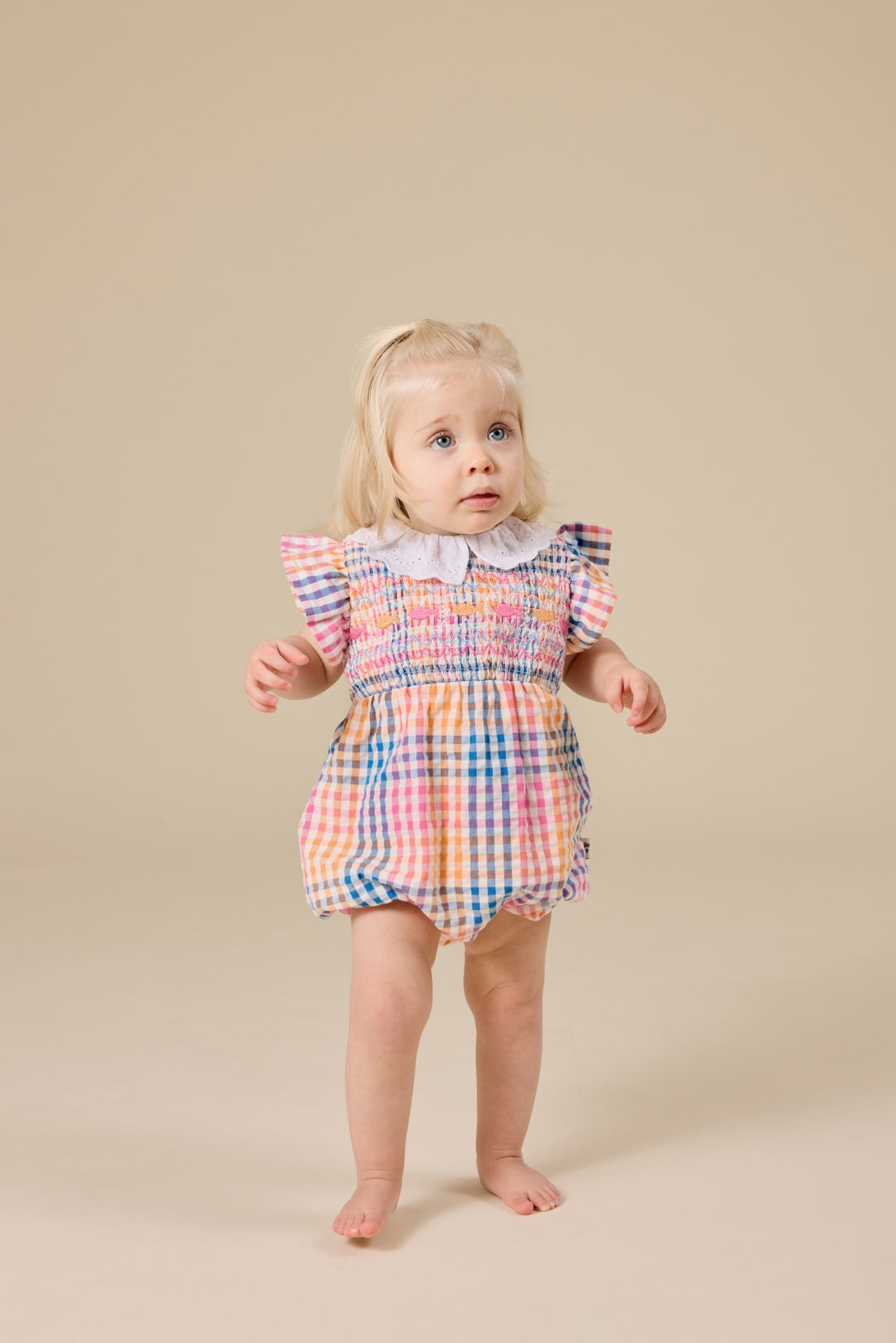 Goldie + Ace Rainbow Gingham Lani Smocked Romper - Multi