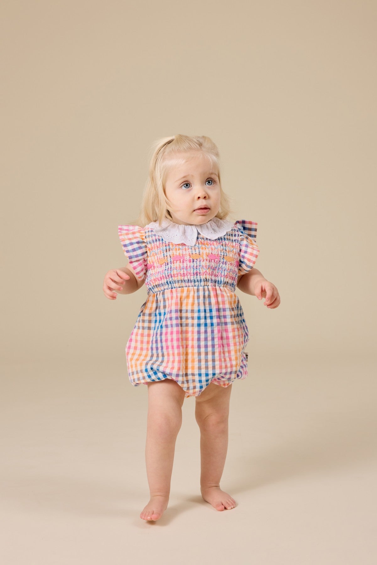 Goldie + Ace Rainbow Gingham Lani Smocked Romper - Multi