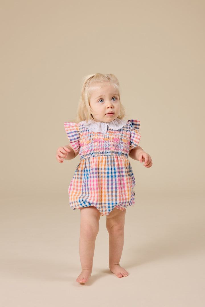 Goldie + Ace Rainbow Gingham Lani Smocked Romper - Multi