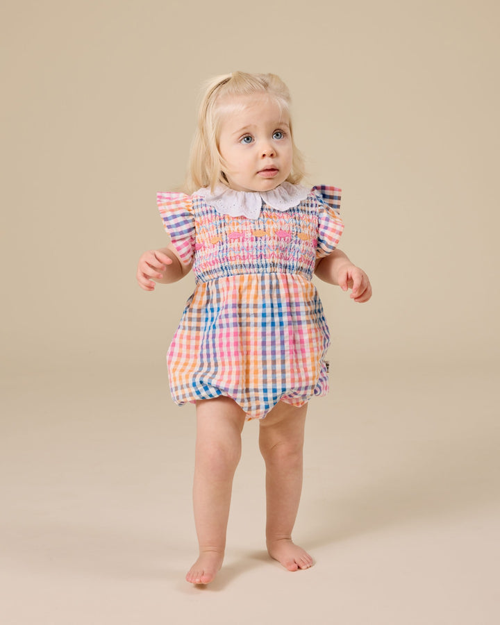 Goldie + Ace Rainbow Gingham Lani Smocked Romper - Multi