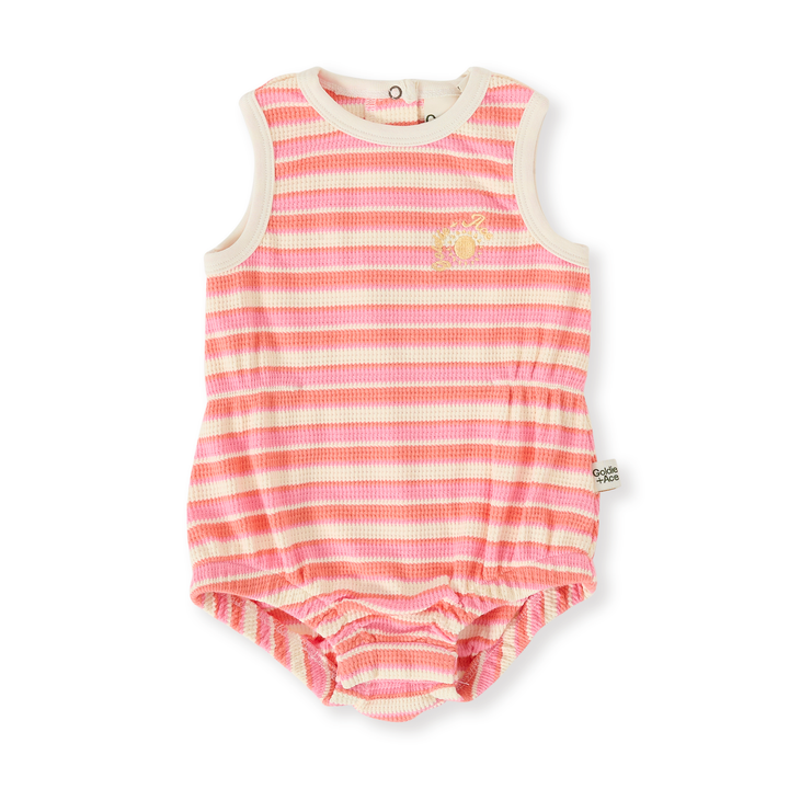 Goldie + Ace Watermelon Stripe Bubble Romper - Pink/Peach