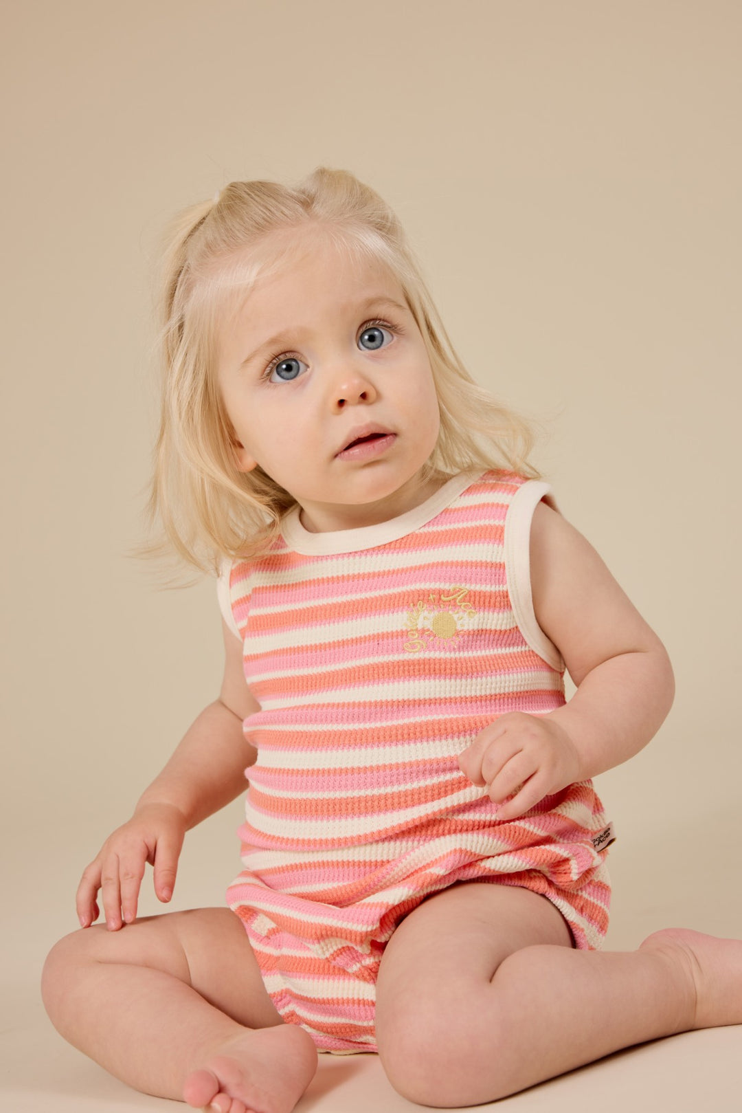Goldie + Ace Watermelon Stripe Bubble Romper - Pink/Peach