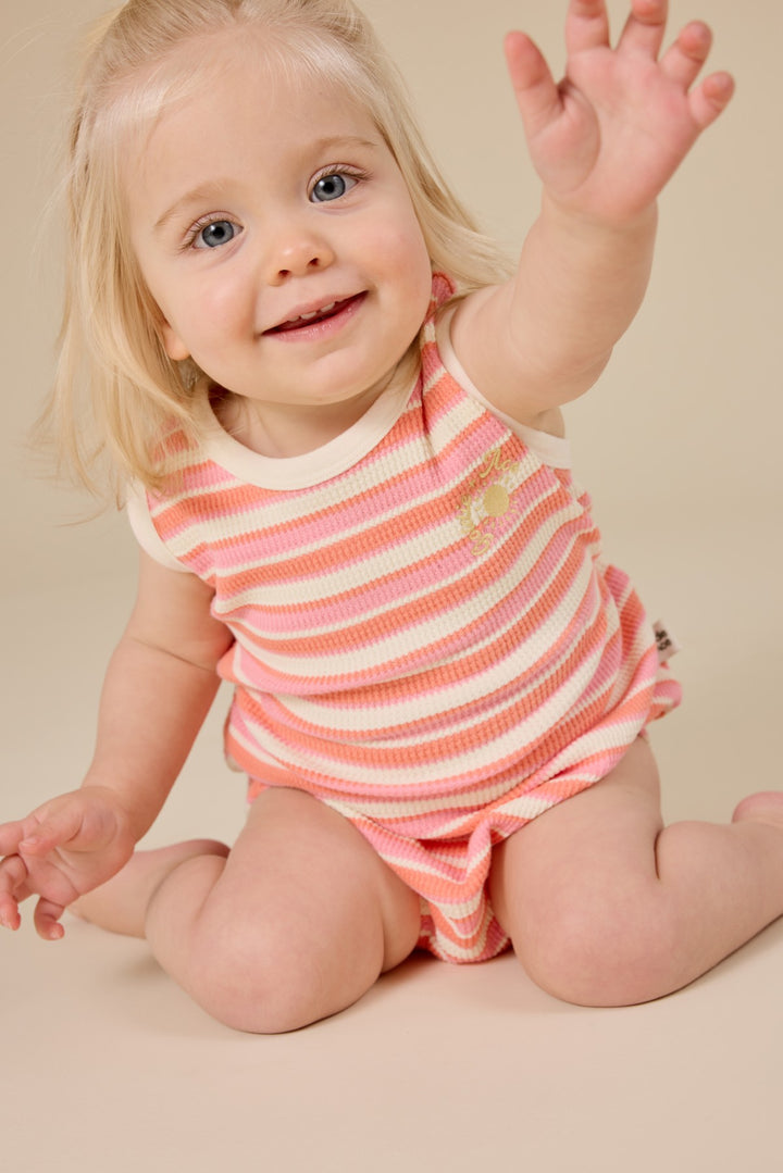 Goldie + Ace Watermelon Stripe Bubble Romper - Pink/Peach