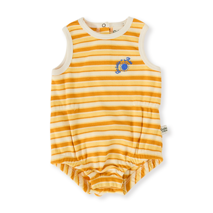 Goldie + Ace Sunshine Stripe Bubble Romper - Lemon/Golden