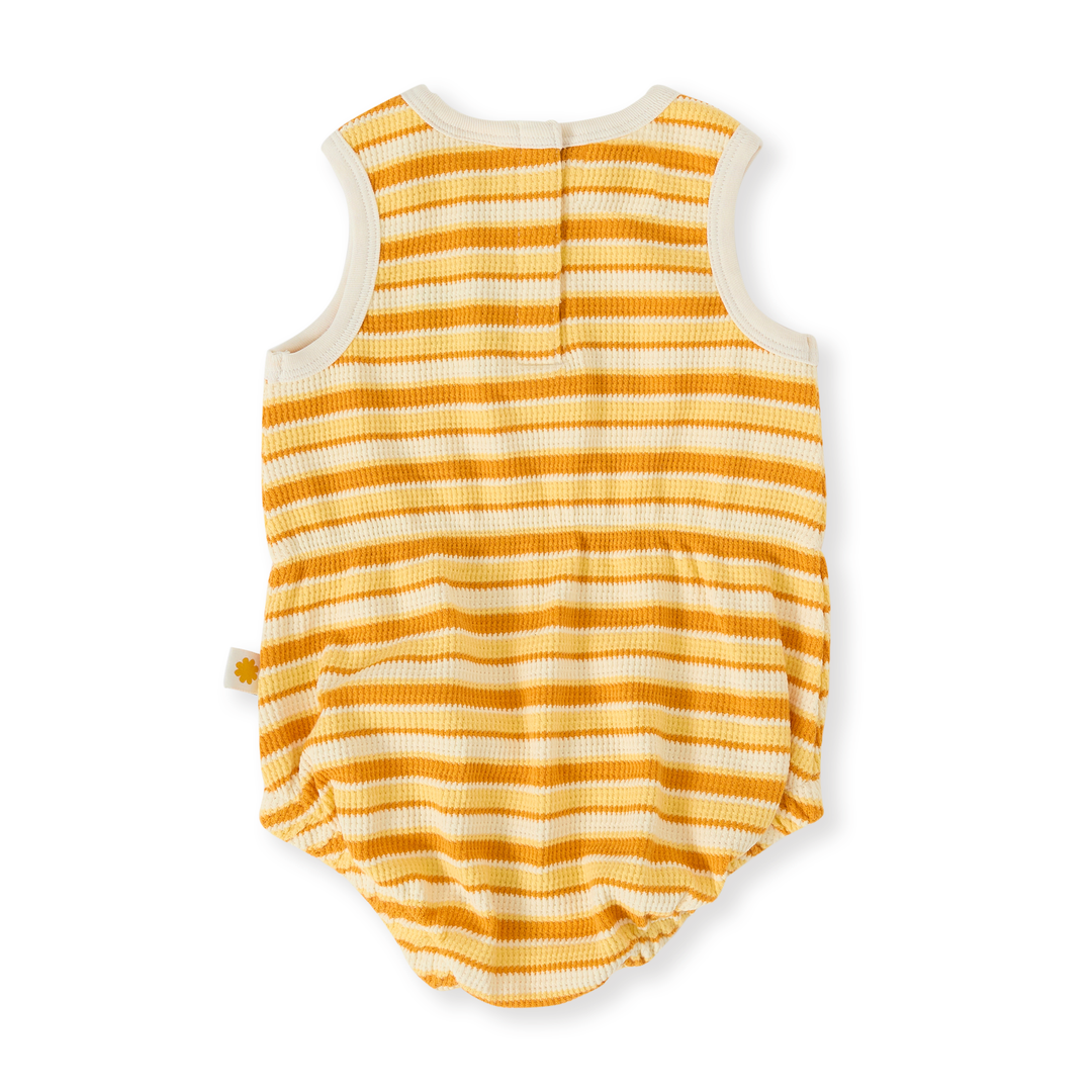 Goldie + Ace Sunshine Stripe Bubble Romper - Lemon/Golden