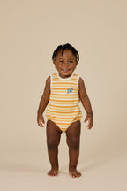 Goldie + Ace Sunshine Stripe Bubble Romper - Lemon/Golden