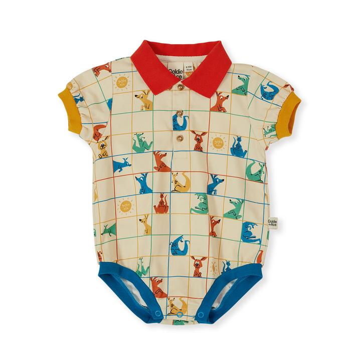 Goldie + Ace Hopscotch Polo Romper - Vanilla/Primary
