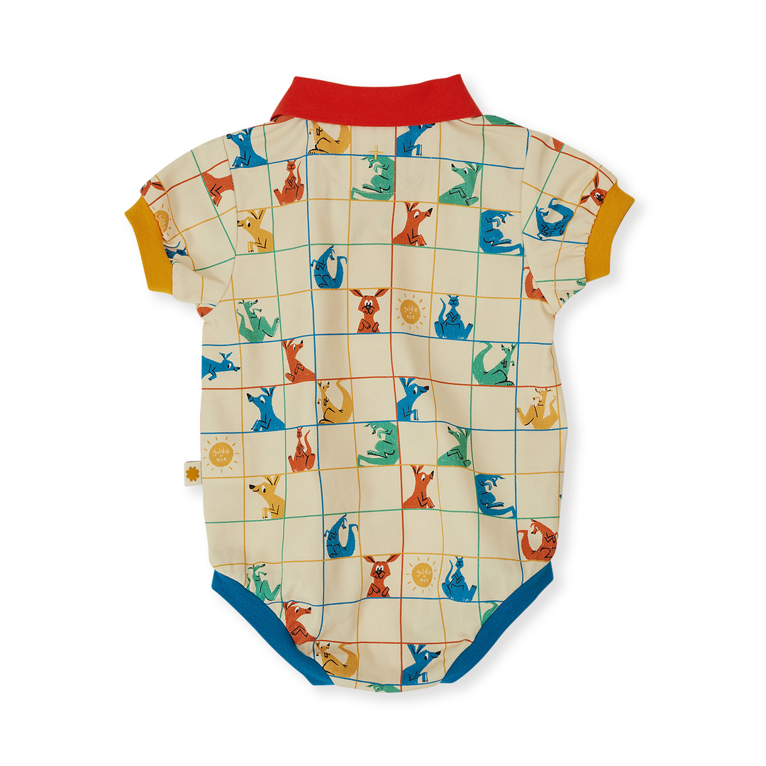 Goldie + Ace Hopscotch Polo Romper - Vanilla/Primary