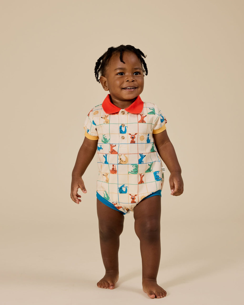 Hopscotch Polo Romper - Vanilla/Primary